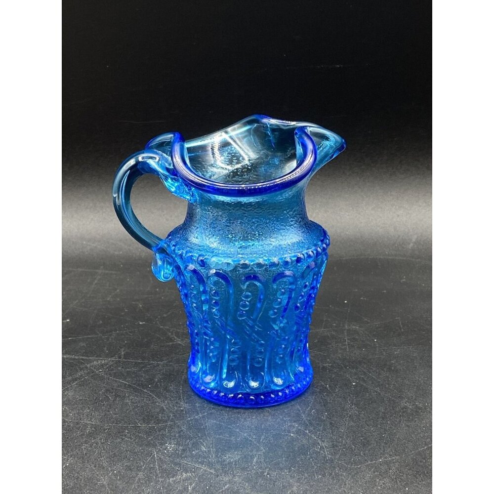 Kanawha Hand-Blown Blue Glass 4.25 " Pitcher Blue Applied Handle